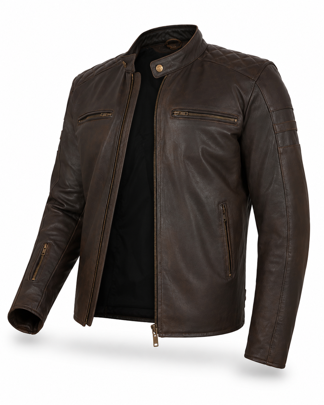 QURESHI SAMPS ARTICLE #5090 Classic Brown Leather Biker Jacket