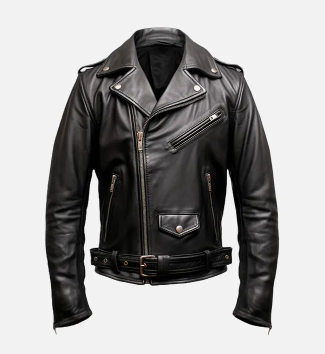 QURESHI SAMPS ARTICLE #5089 Classic Black Biker Leather Jacket